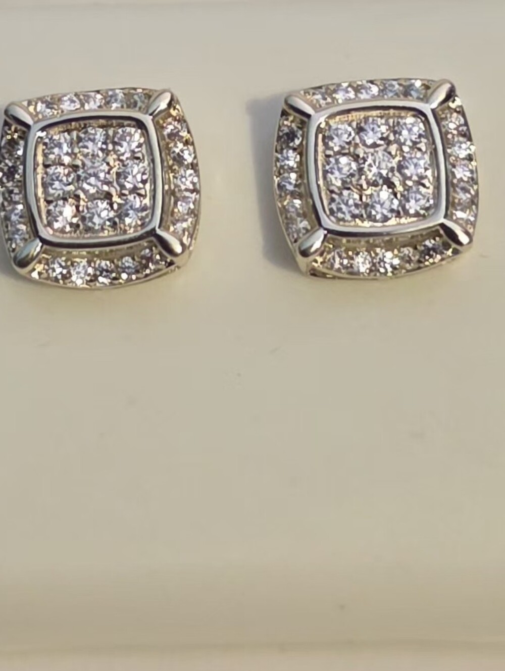 New Gold Tone Square Cushion Halo Cluster Stud Earrings with Screw Backs